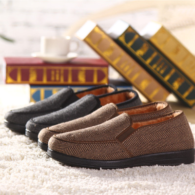 俊盛男鞋 老北京布鞋批發，條紋厚絨保暖棉鞋廠家直銷